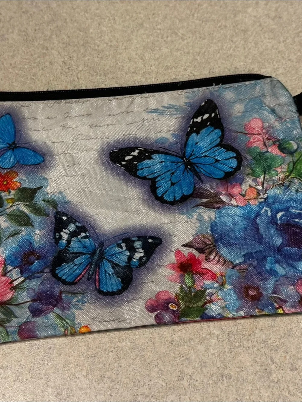 Blue Butterfly Floral Cosmetic Bag - Women
